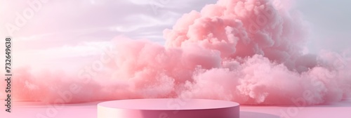 Pastel Cloud Scene with Pink Podium Generative AI
