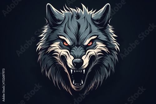 A powerful and intense wolf face logo illustration, capturing resilience and strength, standing out against a rugged and textured solid background