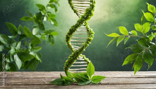 dna helix with green plants
