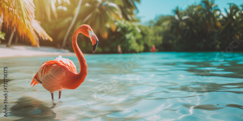 Rosa Flamingo schwimmt auf dem Meer
