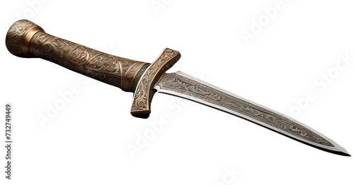 An ancient dagger for the Viking adorned with beautiful decorations isolated on transparent background