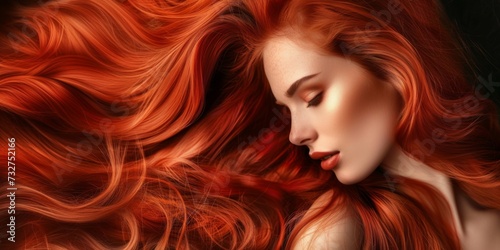 Luxurious red hair flowing freely, showcasing vibrant color and volume