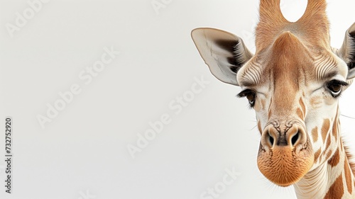 Close-up of a giraffe's face, highlighting its expressive eyes and pattern