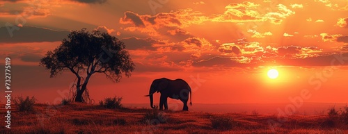 Sunset Sovereign: The African Elephant's Silhouette Against the Dying Light, A Regal End to the Day.