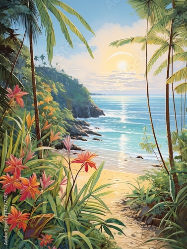 Serene Bamboo Forests and Tropical Beach Oasis: Vintage Nature Retreat Art