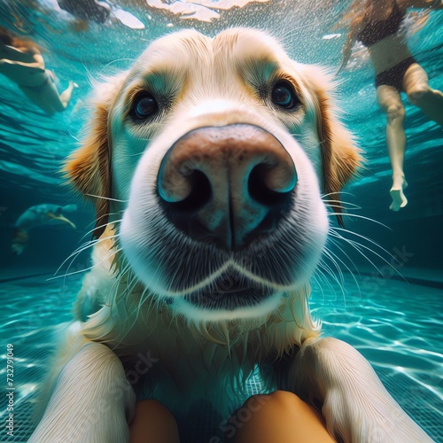 Underwater View of a Dog and Human Swimming Together