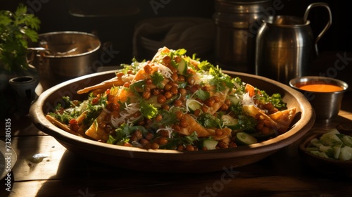 Samosa Chaat with Tamarind Chutney. Best For Banner, Flyer, and Poster