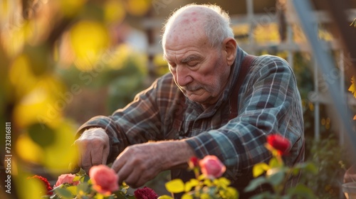 Old man flower gardening, 