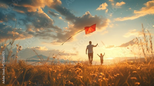 Family Fun: Kite Flying on a Meadow