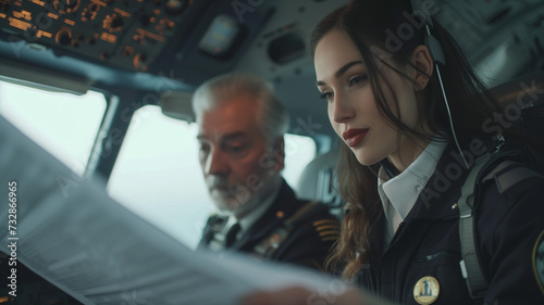 Female Pilot Examining Flight Plans
