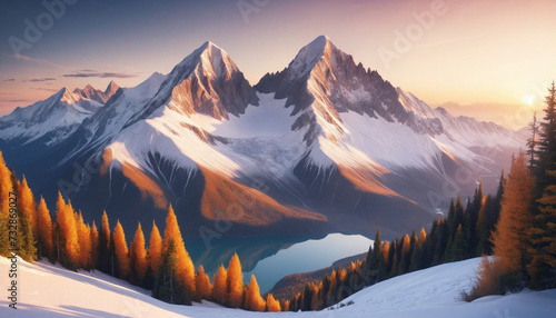 Mountain landscape with snow-capped peaks