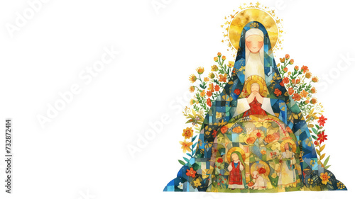 Watercolor painting of virgin mary isolated on white background