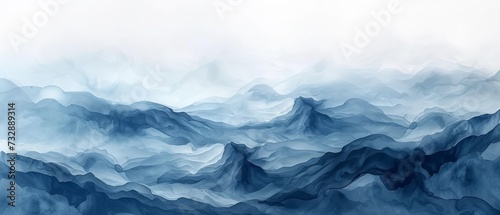 oceanic blue watercolor waves painting texture, or mountains, layered lines, misty atmosphere, soft color fields, watercolorist