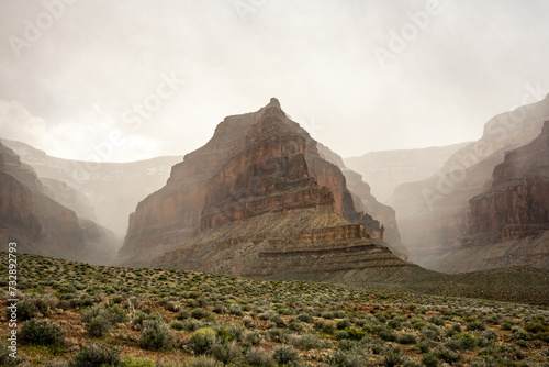Vesta Temple Surrounded by Fog in the Grand Canyon