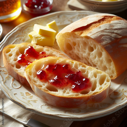 Ciabatta Bread in a plate close up view 