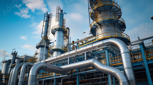 carbon storage plant, Carbon capture and storage facilities, chemical refinery,Smoking pipes of thermal power plant against blue sky