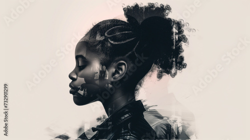 international Women's day background with copy space, woman day holiday, black woman on a grey background