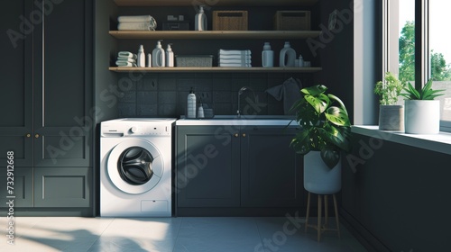 Stylish and Functional Laundry Room with Efficient Appliances AI Generated.