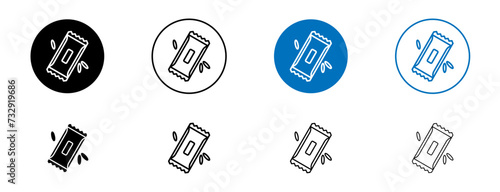 Granola Bar Line Icon Set. Protein chocolate snack symbol in black and blue color.