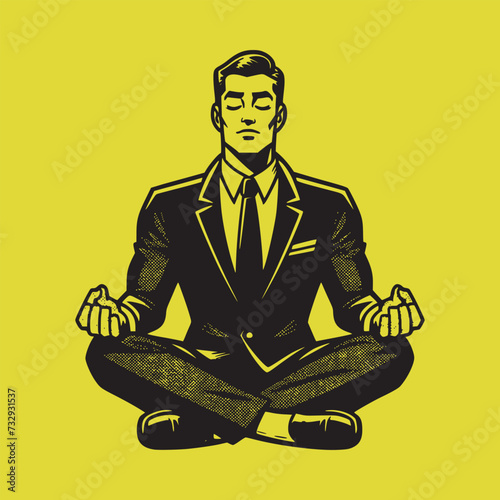 diverse man meditating and doing yoga breathing exercise peaceful mind vector illustration