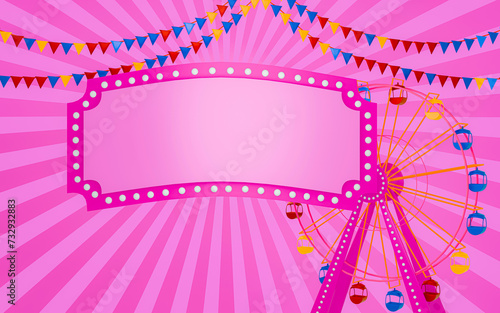 Background image or wallpaper for a festival or circus, Ferris wheel and comic background. Pink beam of light switches Backdrop pop art For comic. Cartoon funny retro pattern strip mock up.