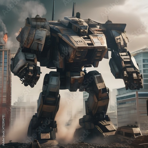 Giant robot rampage, Massive robotic behemoth rampaging through a cityscape as military forces mobilize to stop it1