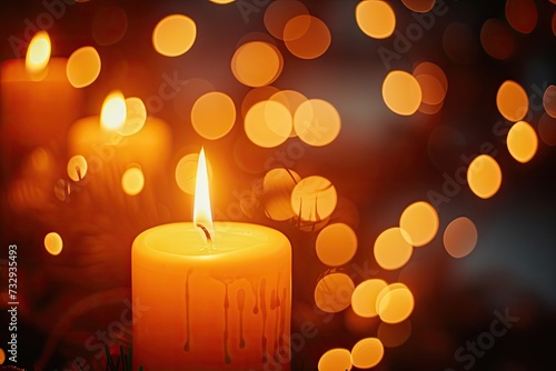 Candles shining in bokeh background service with candlelight