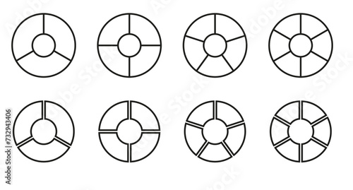 Set of wheel business chart icons in variety of segments. Line icons. Editable stroke. Vector illustration. EPS 10.