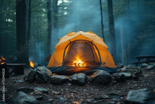 Camp out with tent in park professional photography