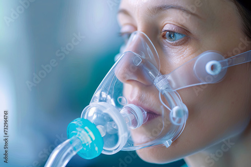 An individual utilizing a nebulizer to inhale medication