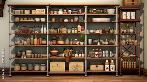 A functional and organized pantry with adjustable shelving and storage bins