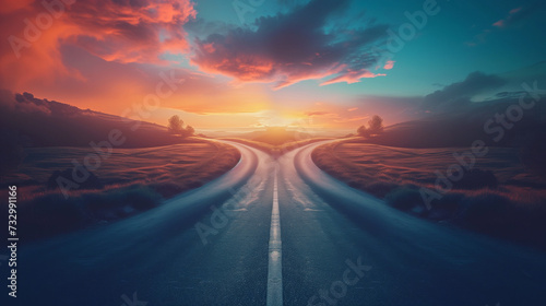 Eine Straße teilt sich in zwei Richtungen auf man muss eine Entscheidung treffen