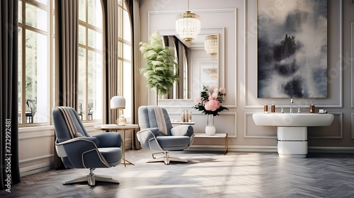 A chic salon interior with stylish seating for waiting customers
