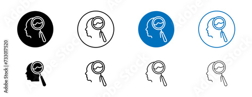 Self Research Line Icon Set. Cognitive science analysis symbol in black and blue color.