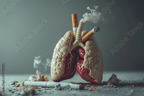 No Smoking Day concept illustration involves imagining a real cigarette interacting with the human body. Use creative elements to convey the harmful effects of smoking