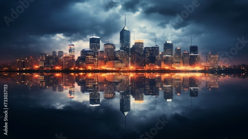 Moody cityscape with reflections
