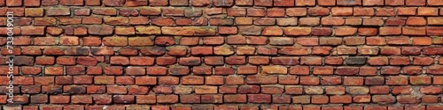 Old red brick wall background, wide panorama of masonry, Generative AI 