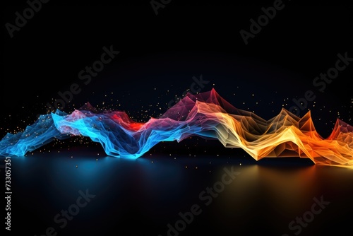 Abstract Technology Waves in Digital Environment. Vivid abstract waves symbolize complex digital data streams in a visualization of advanced technology and business analytics.