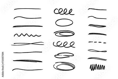 Swift crossed and wavy Underlines. Line markers collection for Notebook. Vector illustration of scribble highlight note isolated on white background