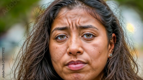 Portrait of a sad Latina woman, AI-generated.