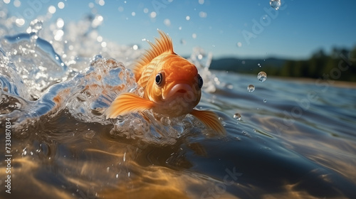 Un petit poisson rêve de voler. Une vague l'emmène haut dans les airs, lui offrant un instant magique avant de retomber doucement dans l'océan.