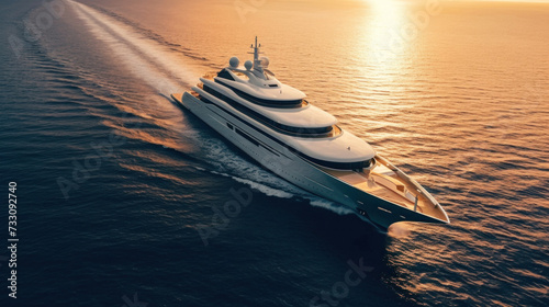 Luxury mega yacht in the ocean.