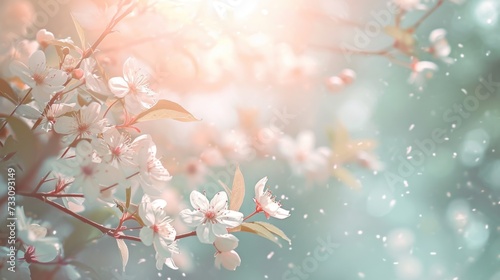 Spring blossom serenity. Copy space. AI generated.