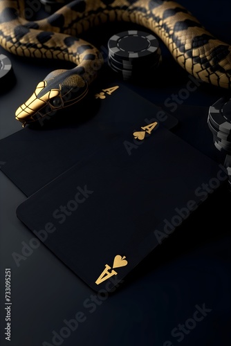 a game is shown 1707 black cards with gold snake design