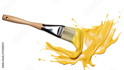 paint brush and yellow paint splatter png. paintbrush with yellow paint isolated. Paintbrush png. Yellow paint png. Brush for painting the walls with yellow paint pong