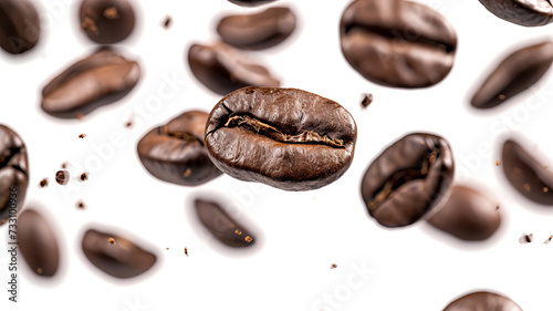 Dynamic close-up of coffee beans in free fall, capturing the essence of flavor and motion, perfectly suited for AI generative projects.