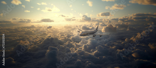 雲海の中を飛ぶジャンボジェット機