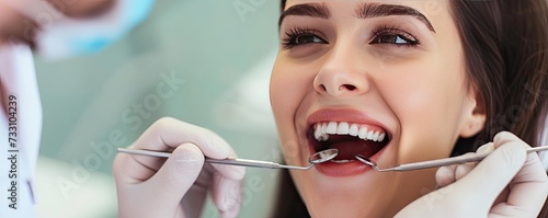 dentist examined or drilling tooth to patient. Dentist and patient in dentist clinic