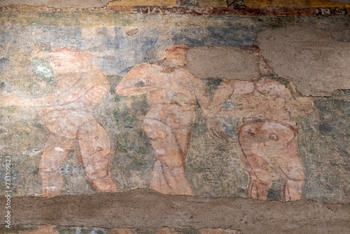 mural paintings of Ruesta, 12th century, fresco torn and transferred to canvas, come from the church of San juan bautista in Ruesta, Diocesan Museum of Jaca, Huesca, Spain
