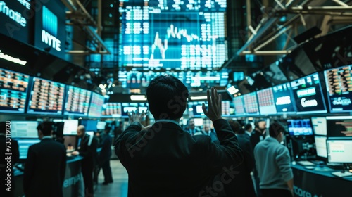 a chaotic trading floor with traders screens displaying stock prices and financial charts stock market